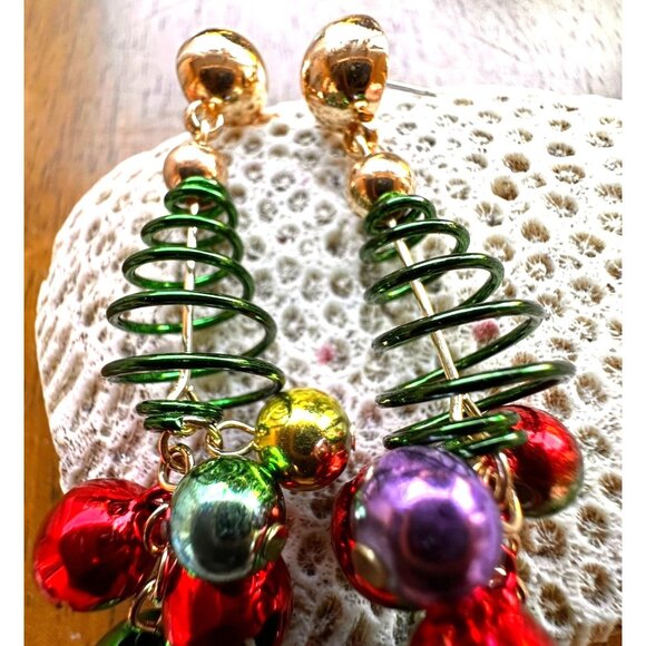 Christmas Tree Earrings New Handmade Jingle Bells Dangle Posts Festive P… - Picture 11 of 12